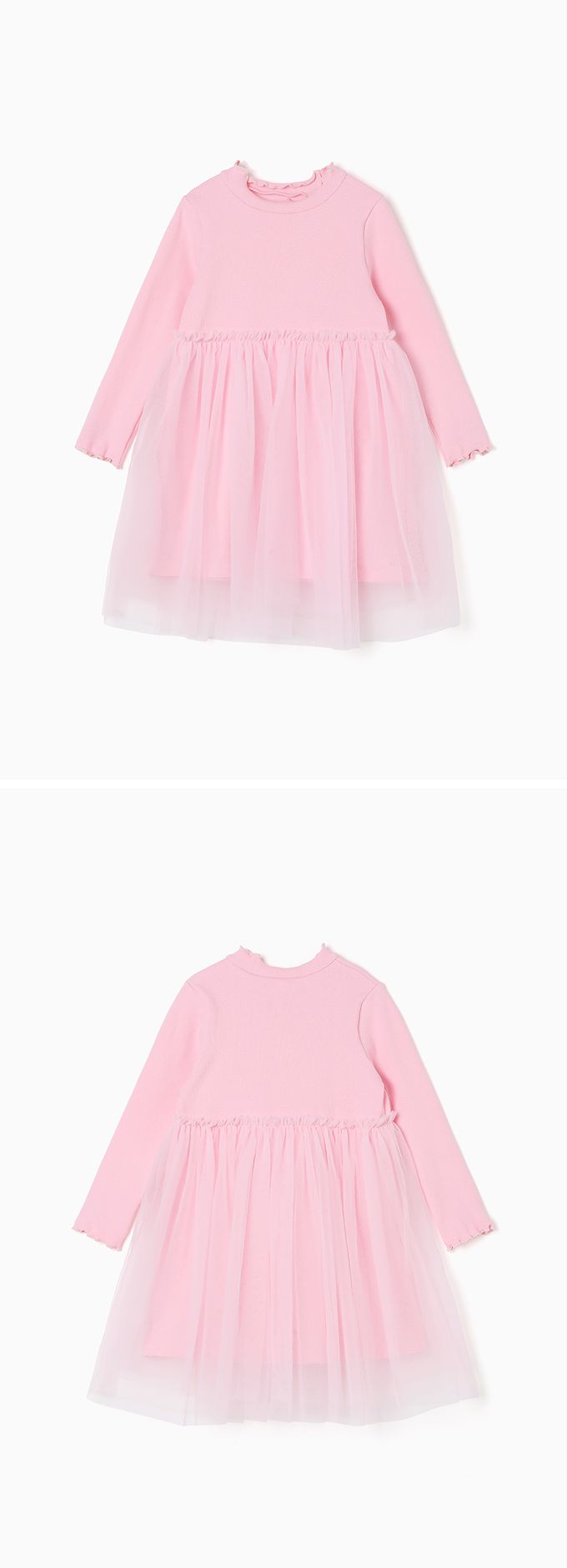 韓國 OZKIZ - 糖果色網紗拼接連身洋裝-粉