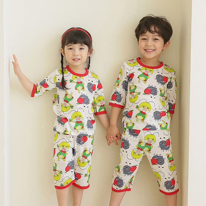 正韓 Puco - 超優質嬰幼兒/兒童七分袖100% 有機純棉家居服/睡衣-螞蟻跟螳螂