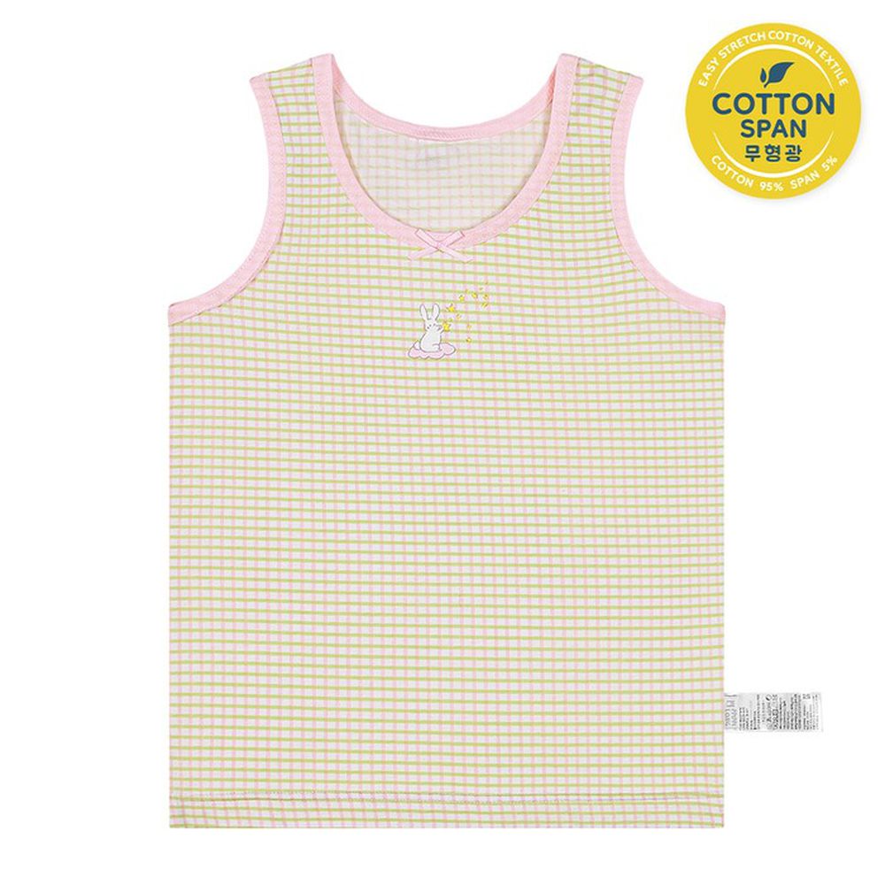 輕柔棉透氣背心內衣(女寶)-格紋星星兔-黃綠X粉