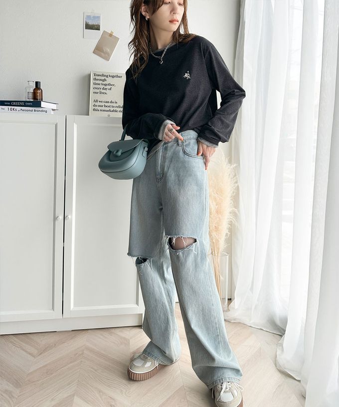 日本 Classical Elf - 素雅logo刺繡純棉薄長袖上衣-黑