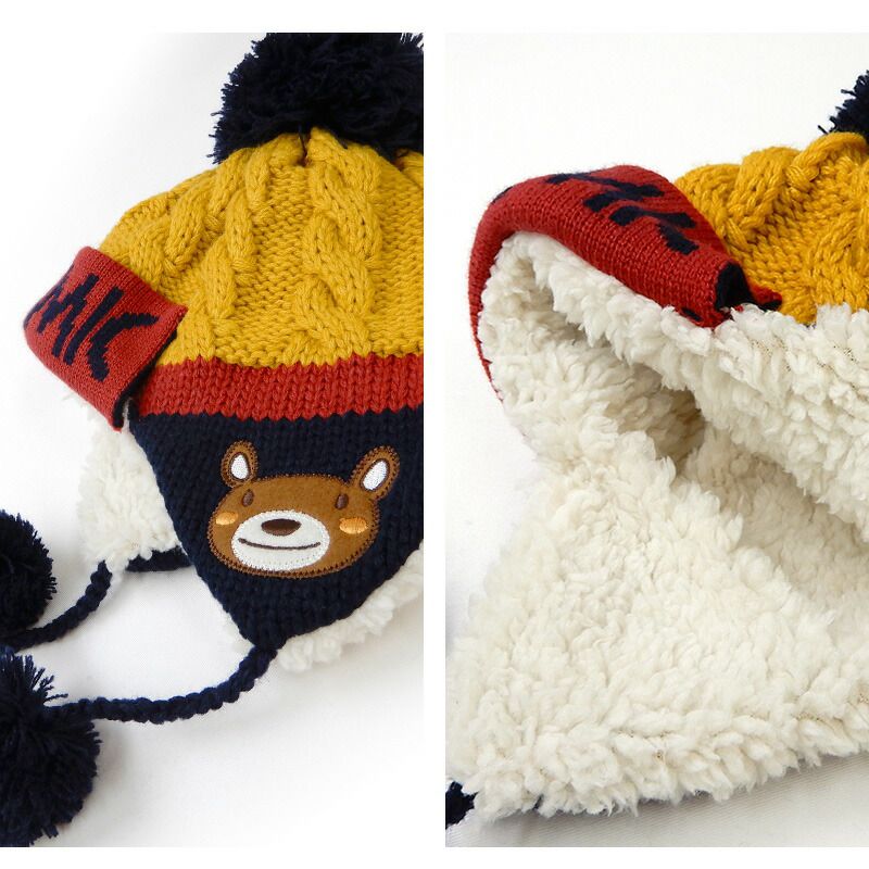 日本 ZOOLAND - 護耳羊羔絨保暖毛帽-條紋小狗-薄荷 (頭圍50-54cm)