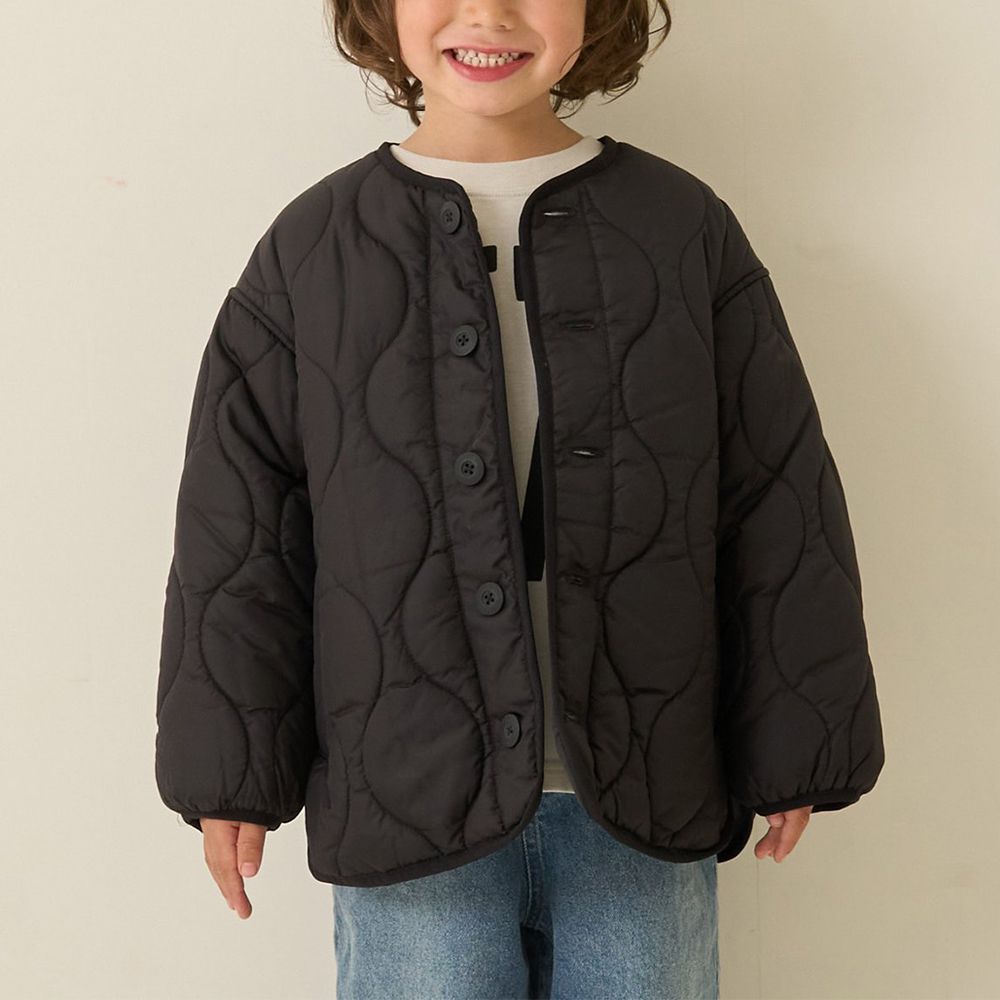 輕便無領絎縫保暖外套-黑