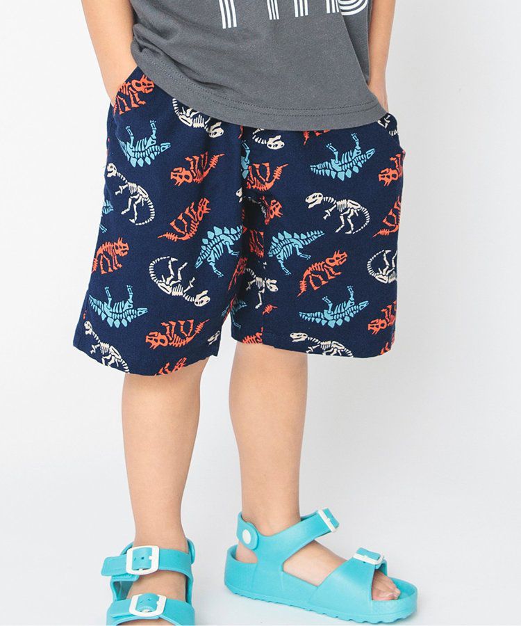 日本 BREEZE - 滿版印花腰束口休閒短褲-圓點-炭黑