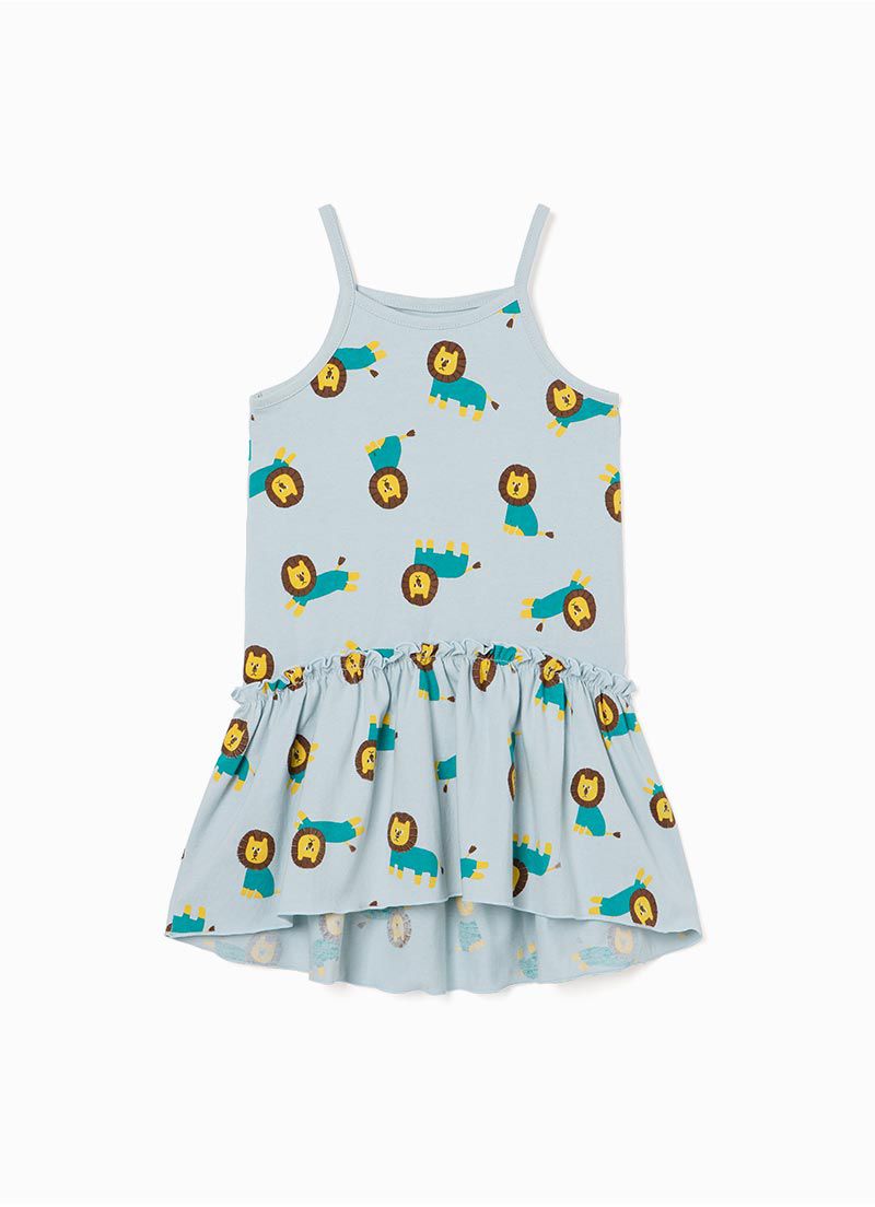 韓國 OZKIZ - 獅子好朋友細肩帶洋裝-湖藍