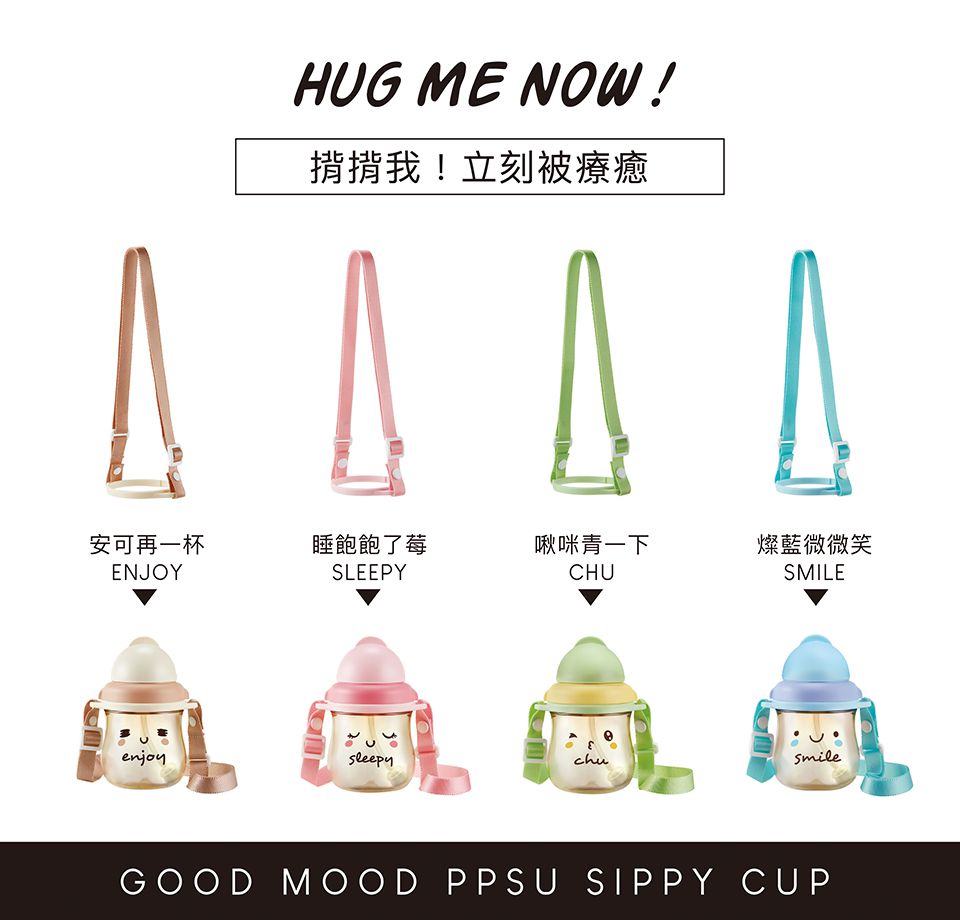 Simba 小獅王辛巴 - 好心情PPSU滑蓋杯超值替換組-滑蓋杯+替換吸管組(2入)+揹帶組-燦爛微微笑-藍色-250ML