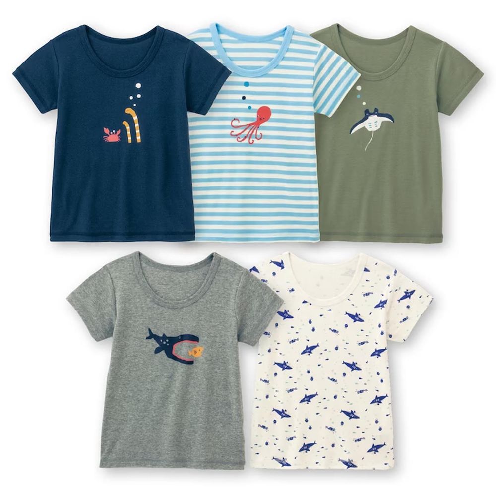 日本千趣會 - GITA 超值內衣/T恤五件組 (短袖)-海洋生物