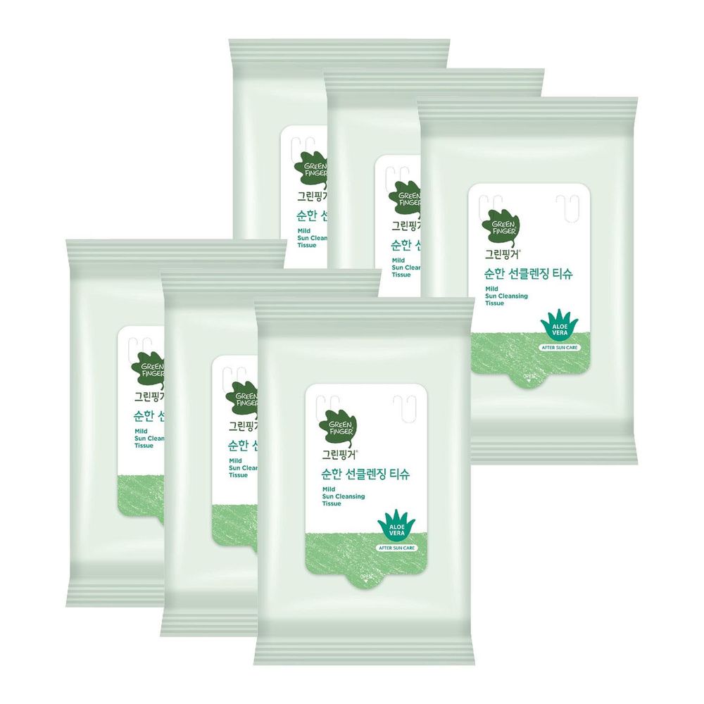 Green Finger - 綠手指溫和保濕卸妝濕巾(2024/6/14到期)-5片裝*6包/盒-淡綠 (10*14*7cm)-18g*6包