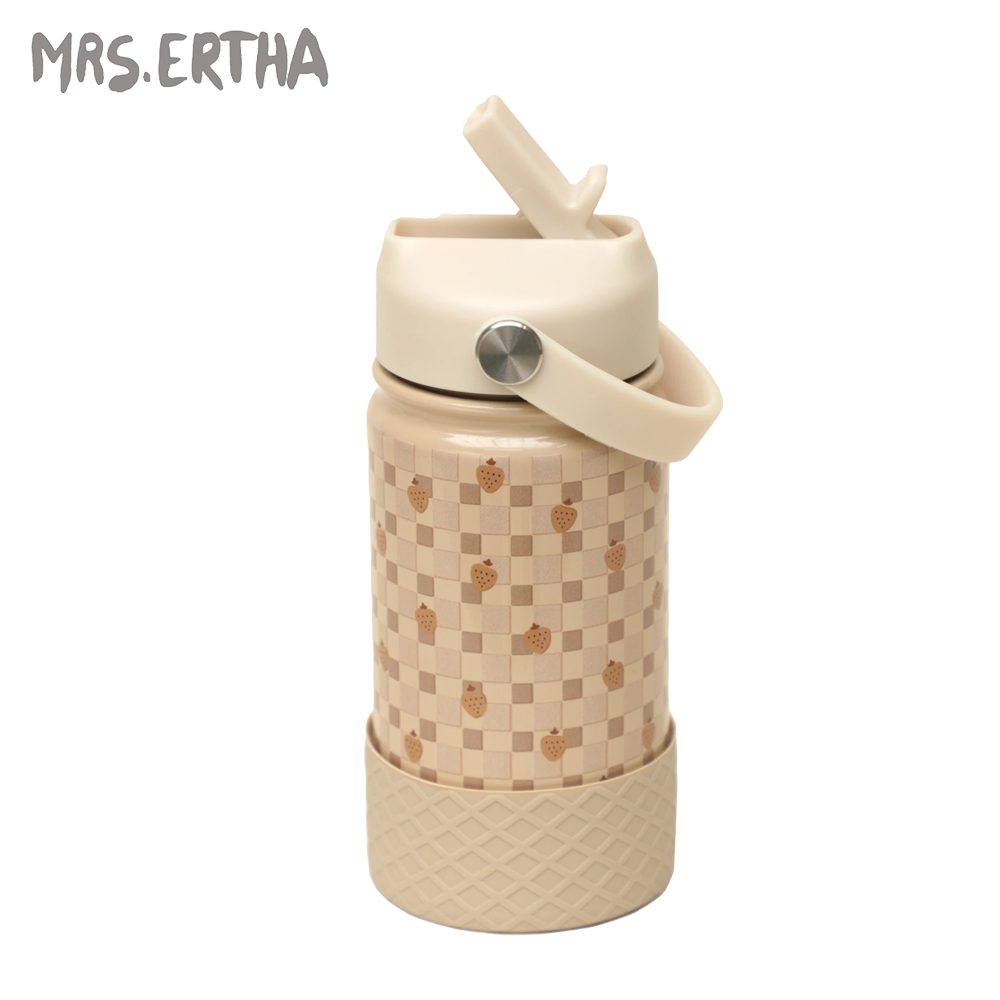 葡萄牙 MRS.ERTHA - 不銹鋼吸管水壺350ml-草莓格紋
