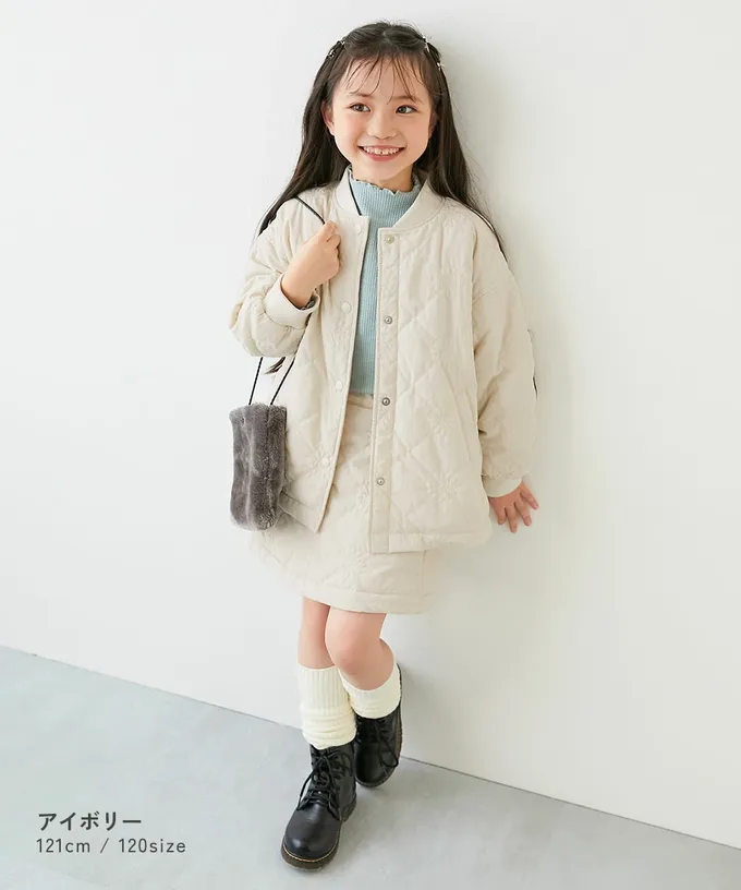 日本 devirock - 甜美花朵絎縫內刷毛保暖外套(可機洗)-紫羅蘭