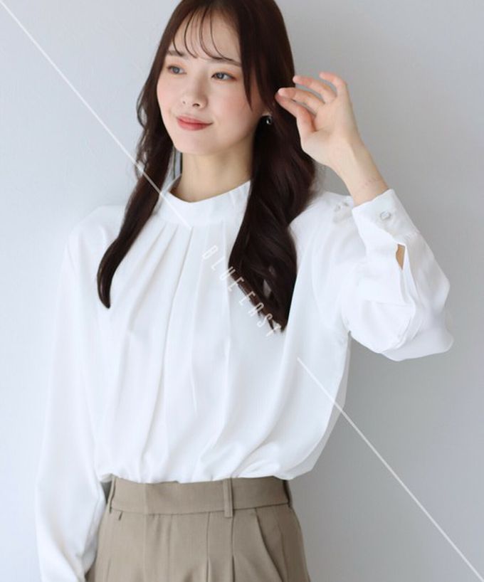 日本 BLUE EAST - 優雅摺線都會感小立領長袖上衣-黑