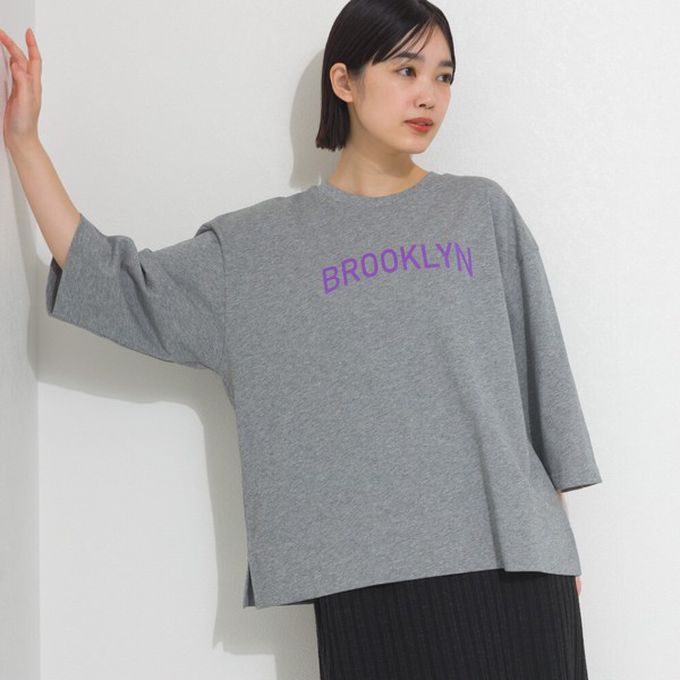 日本 OMNES - 簡約整潔英文標語七分袖上衣-白