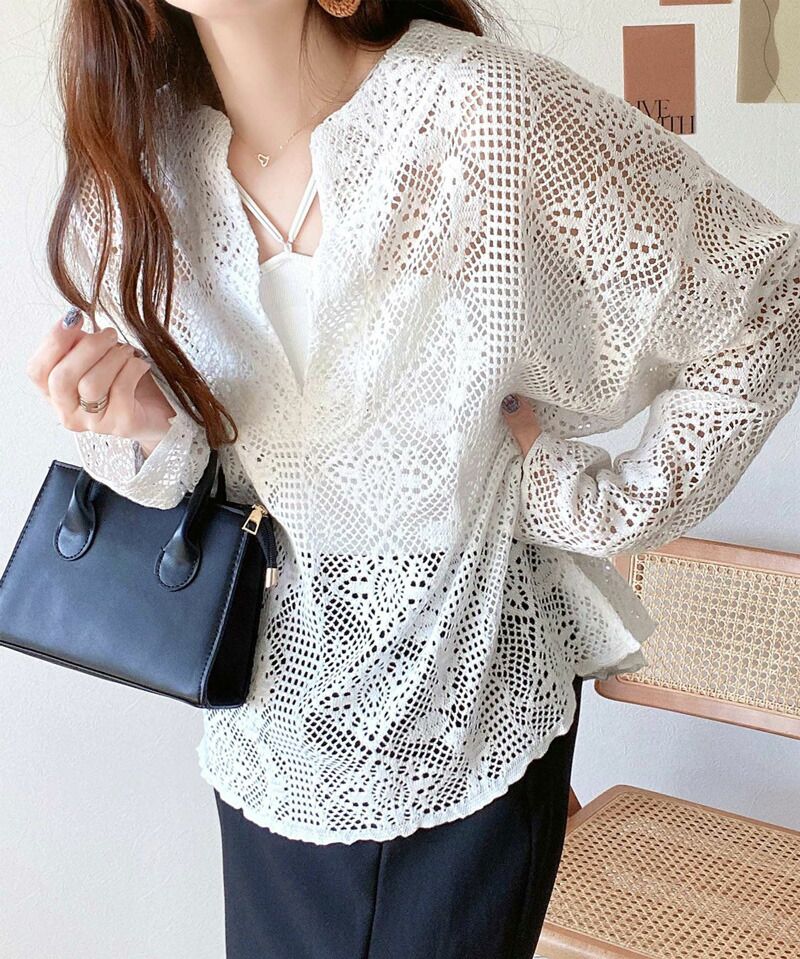 日本 Classical Elf - 春日浪漫鉤針長袖上衣/罩衫-米杏