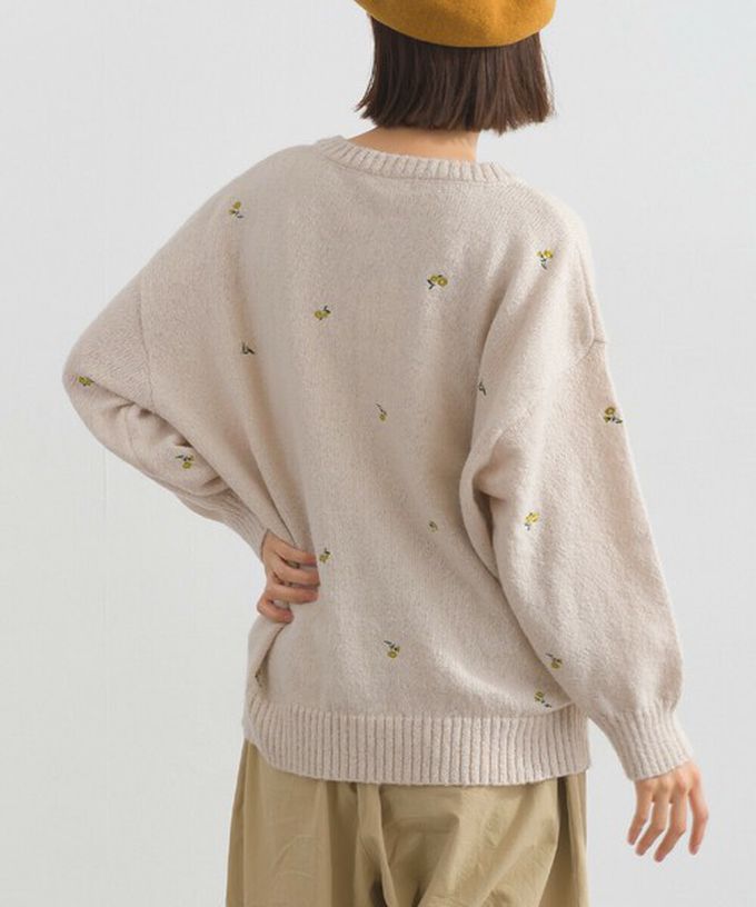 日本 Lupilien - 低調小花刺繡圓領開襟針織外套-象牙