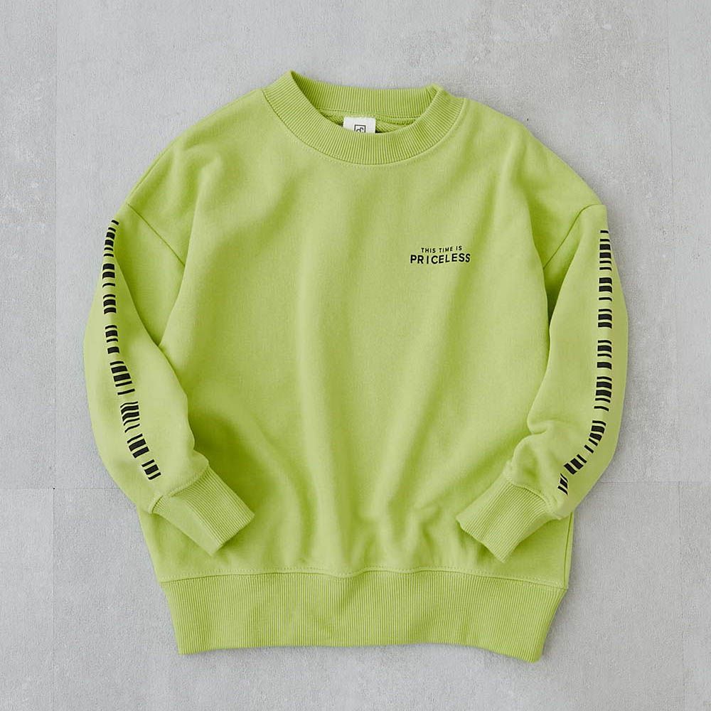 熱銷定番 印花縮口長袖上衣-條碼袖子-黃綠