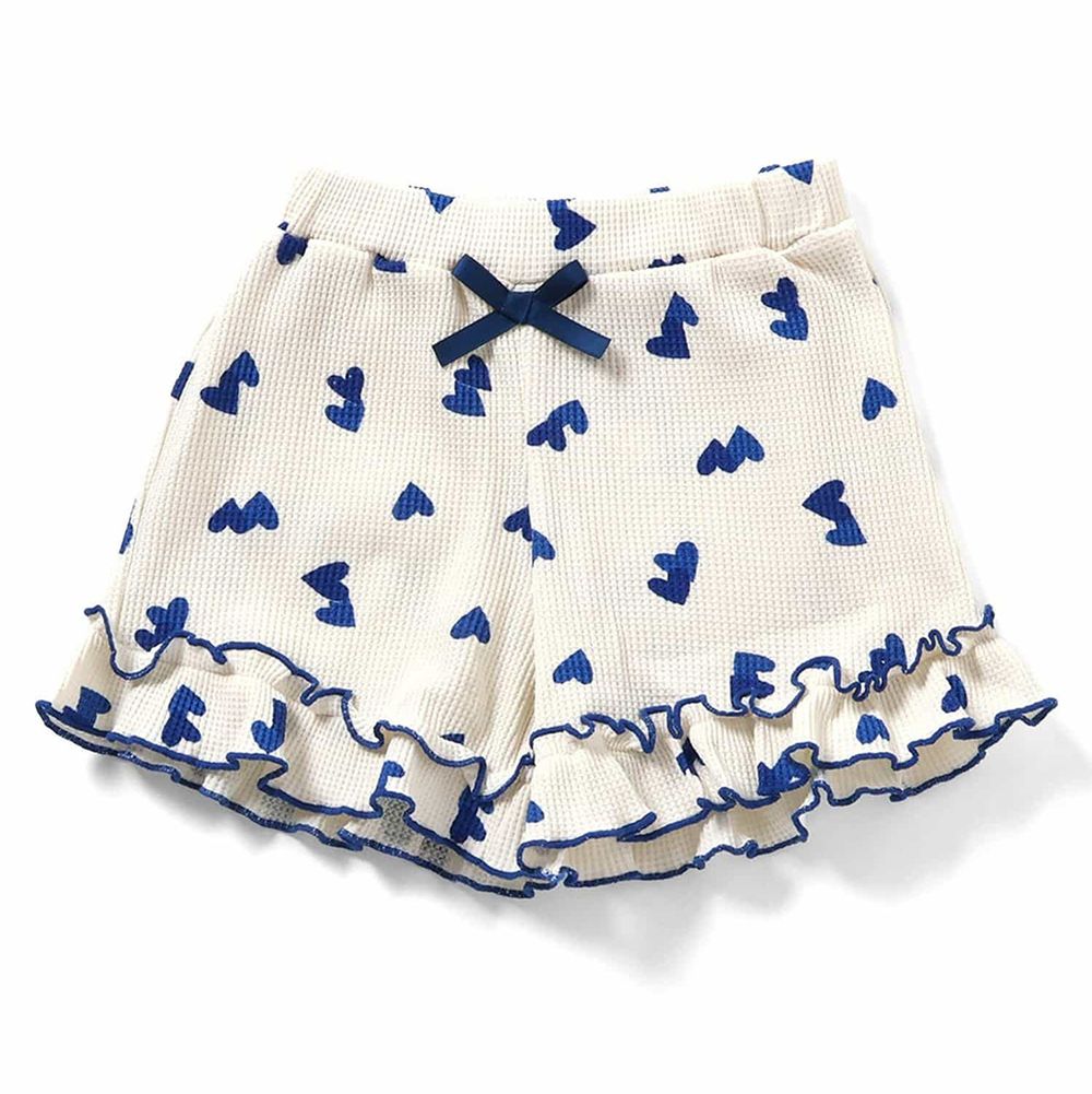 華夫格QQ荷葉短褲-愛心-藍白