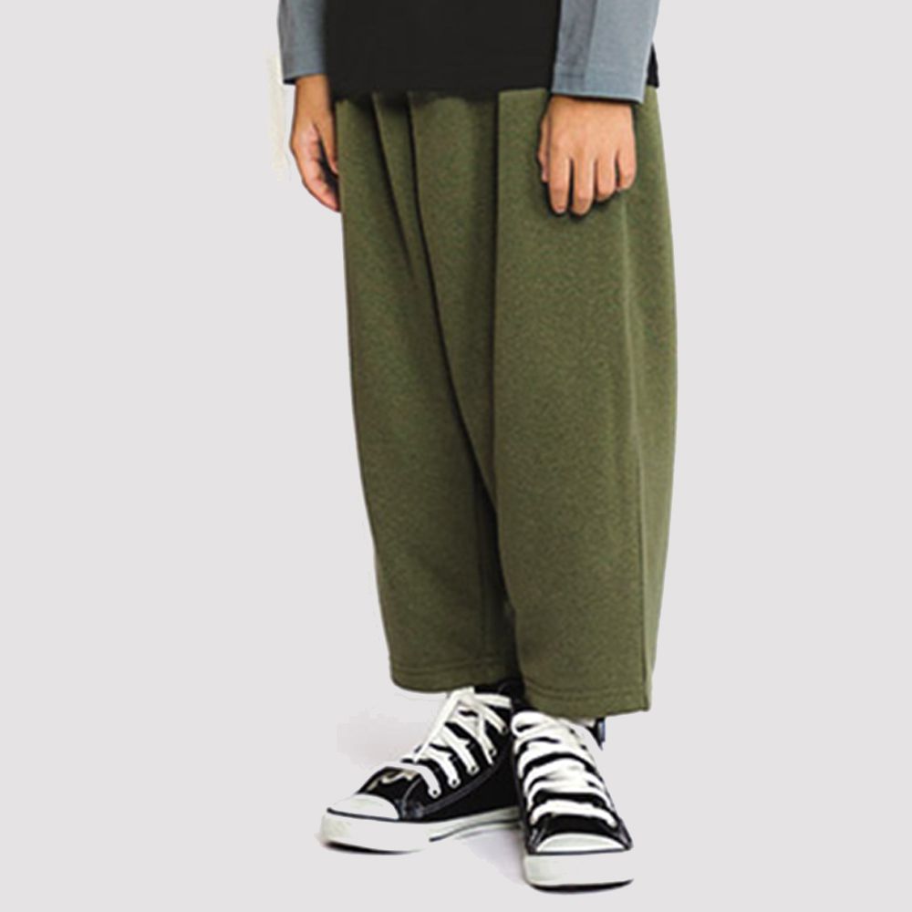 百搭舒適彈力長褲-寬版廓型-軍綠