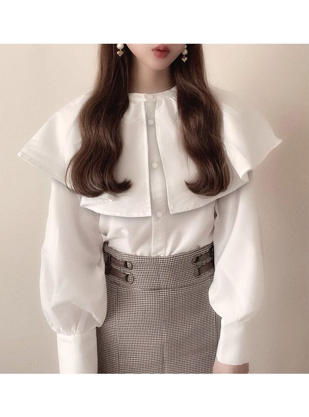 日本 GRL - 甜美翻領燈籠袖襯衫-天使白