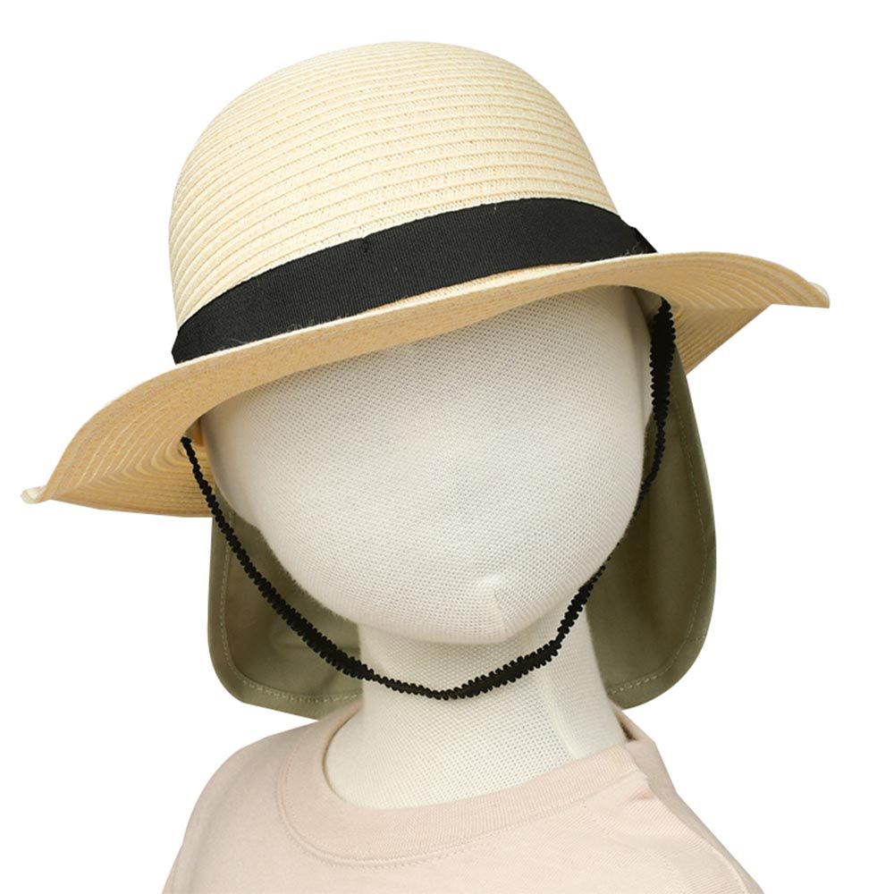 akachan honpo - 圓頂帽-可洗可折疊  附防曬遮陽布-淺卡其色