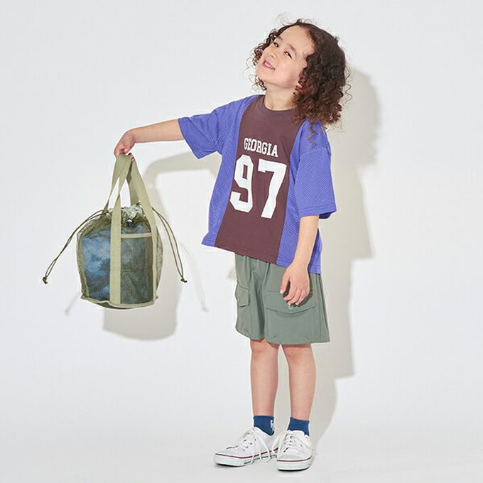 日本 b-ROOM - 透氣網眼數字印花T恤-燕麥x黑