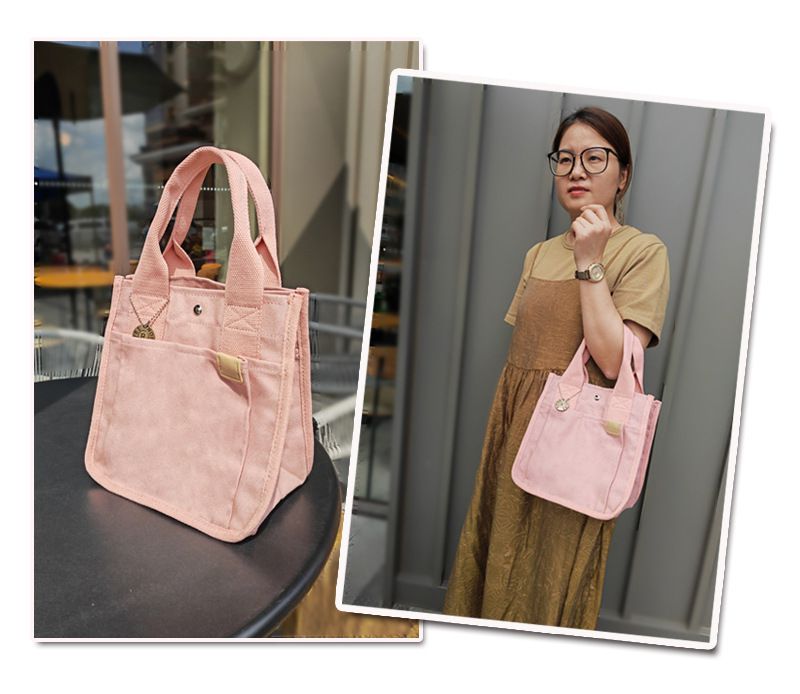 大容量帆布手提包/便當袋-粉色 (22x14.5x23cm)