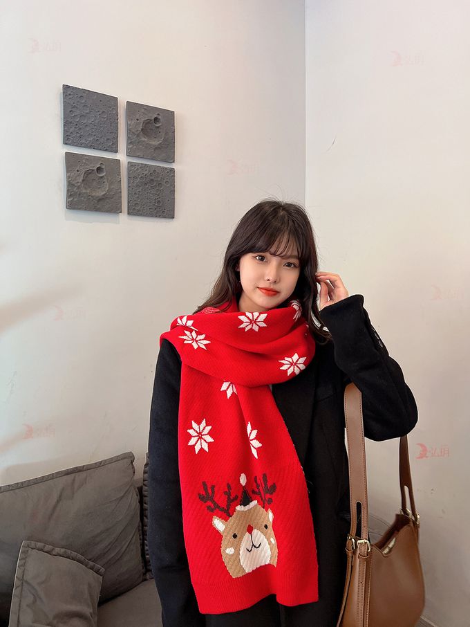 Love, Charlotte - 聖誕麋鹿針織毛線圍巾-親子款-黑色 (均碼(180cm x 30cm))
