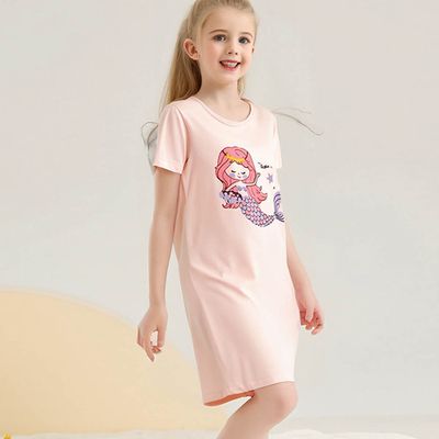 MAMDADKIDS - 涼感莫代爾短袖連身睡裙/家居服-美人魚-粉色