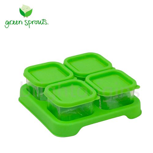 美國 green sprouts 小綠芽 - 副食品玻璃分裝小盒60ml 一組4入-綠色 (14x14x5公分)