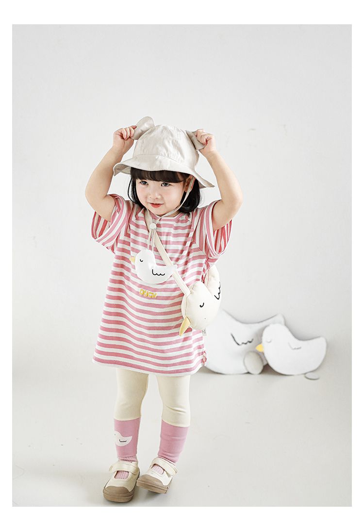 立體條紋休閒短袖上衣-小鴨-粉色