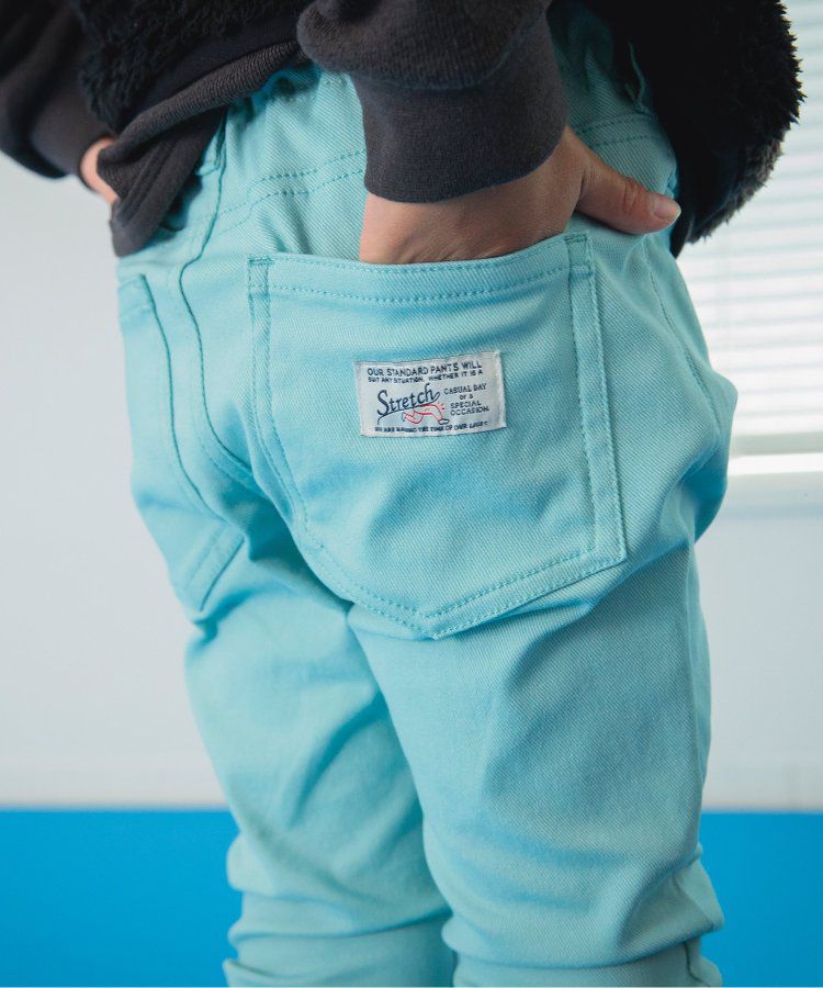 日本 BREEZE - [推薦]定番彈力鬆緊合身長褲-藍綠格紋