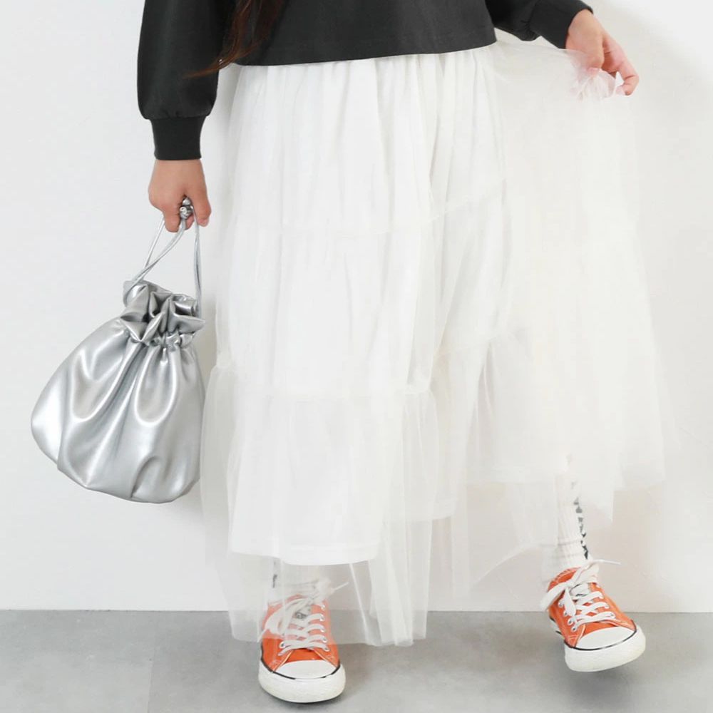 夢幻薄紗層次甜美長裙-白