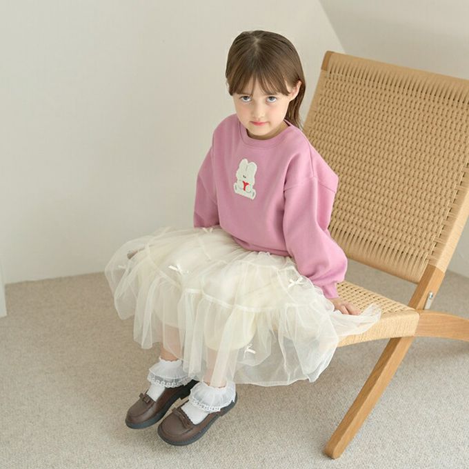 日本 Lycee mine - 可愛相良刺繡裏起毛長袖上衣-愛心小熊-米白