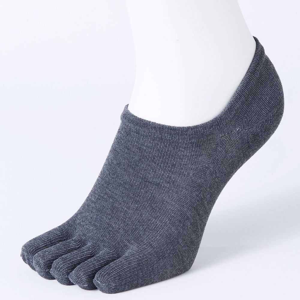 日本 okamoto - 超強專利防滑ㄈ型隱形襪(PLUS升級版)-五趾 超深款-深灰 (23-25cm)