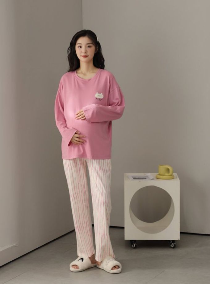 全棉長袖可愛白熊待產哺乳款居家服睡衣套裝