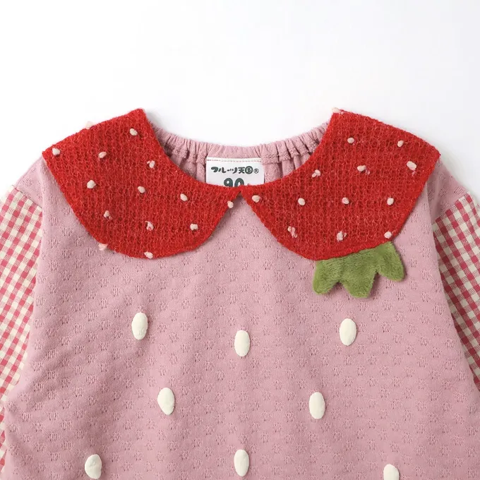 日本 ZOOLAND - 水果樂園 可愛草莓領口長袖上衣-紅