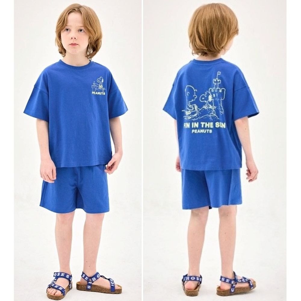 (聯名款)卡通人物史努比沙灘城堡短袖套裝-寶藍