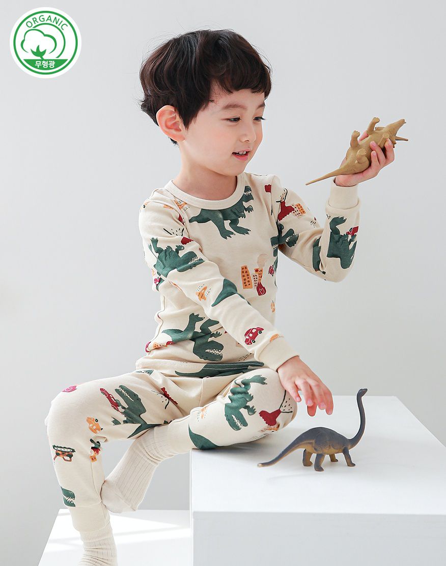 韓國 Ppippilong - 30支有機棉長袖家居服-恐龍城市