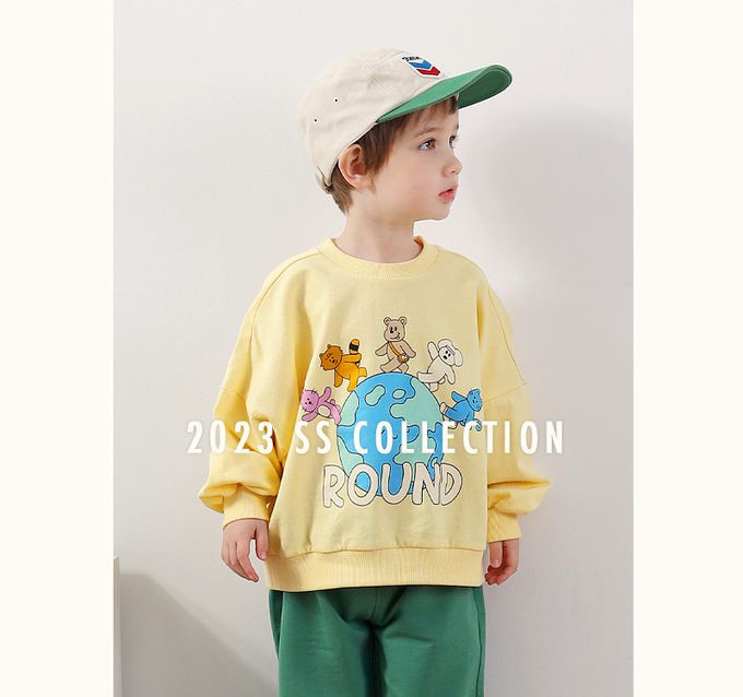 韓國 WALTON kids - 動物繞地球印長袖上衣-薰衣草紫