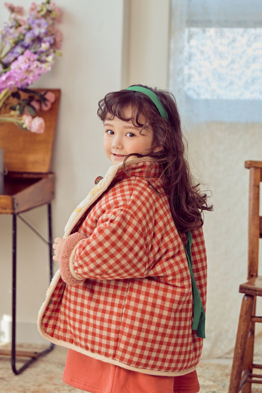 韓國 Mimico - 雙面可穿搖粒絨外套-黃／紅格子