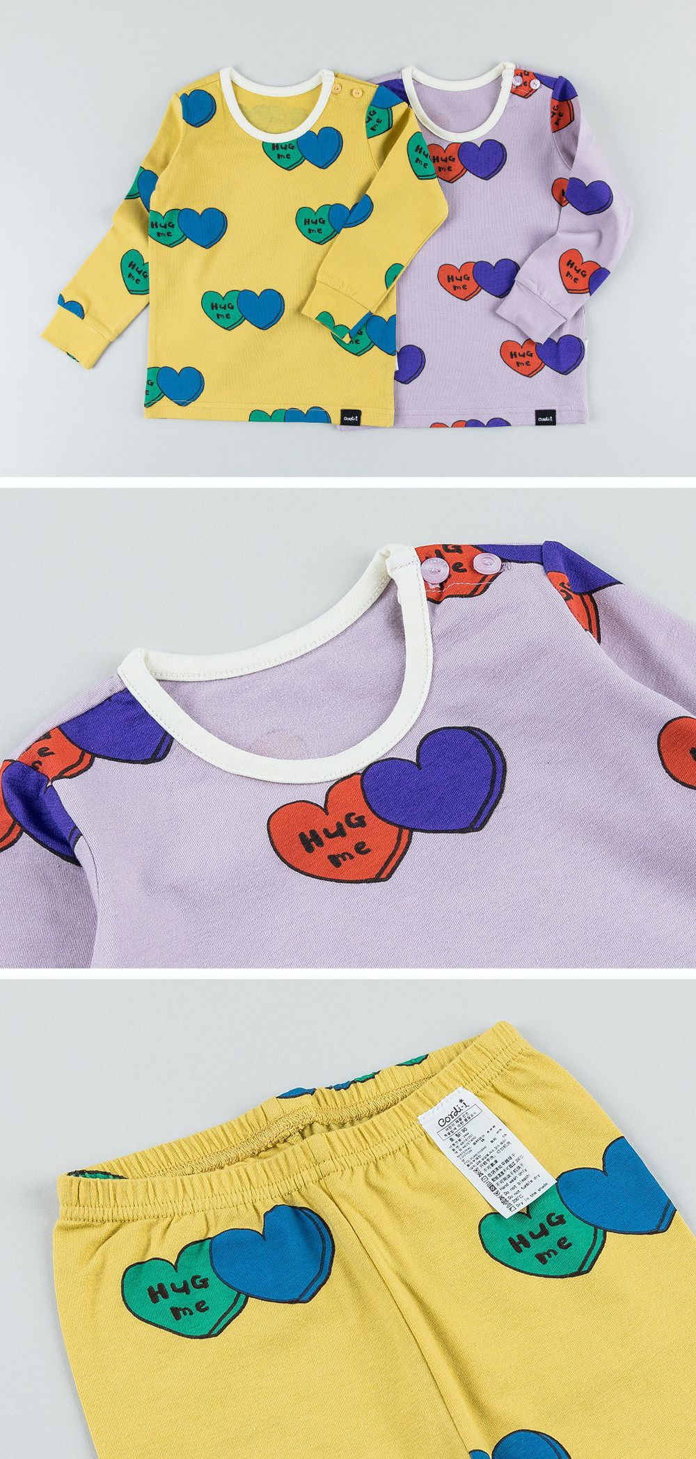 韓國 Cordi-i - 無螢光棉薄款長袖家居服-HUG愛心-紫