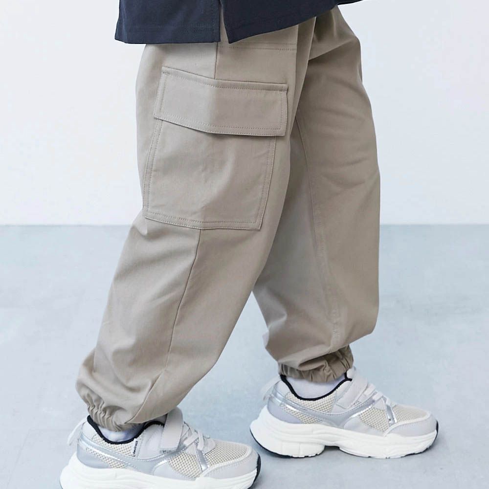 彈性斜布紋縮口工裝長褲-卡其杏