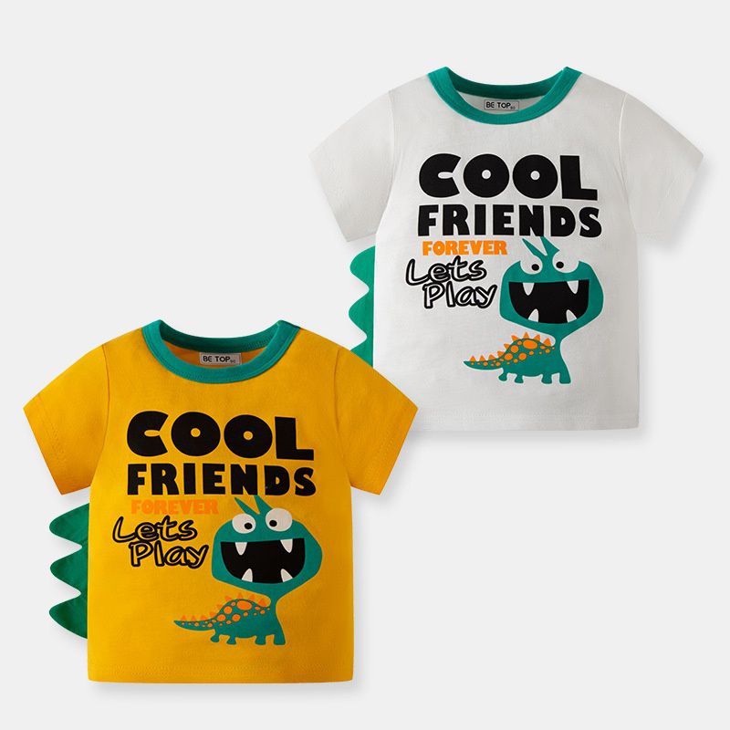 BE TOP - 純棉立體短袖上衣-搞怪恐龍-白色