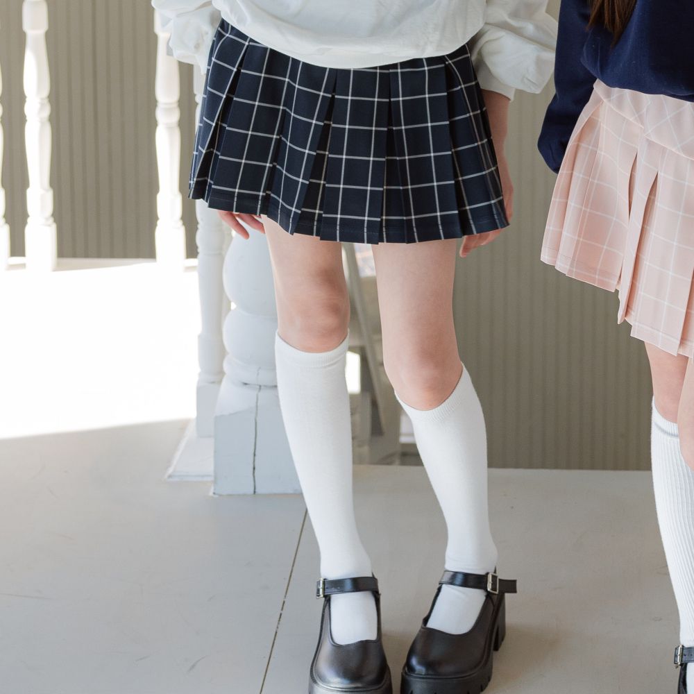 sm2 鬆緊腰格紋學院風百褶短裙-海軍藍