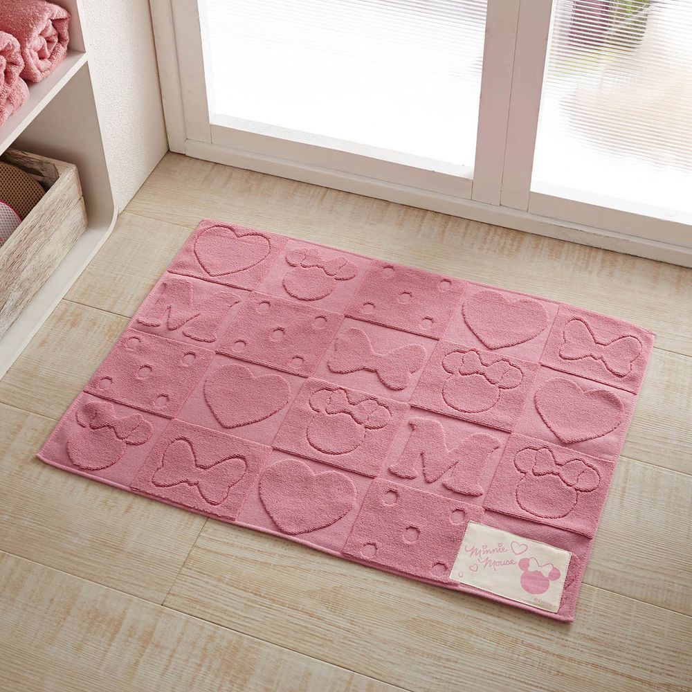 日本千趣會 - 迪士尼 純棉吸水毛巾腳踏墊-米妮凹凸-粉紅 (45x62cm)