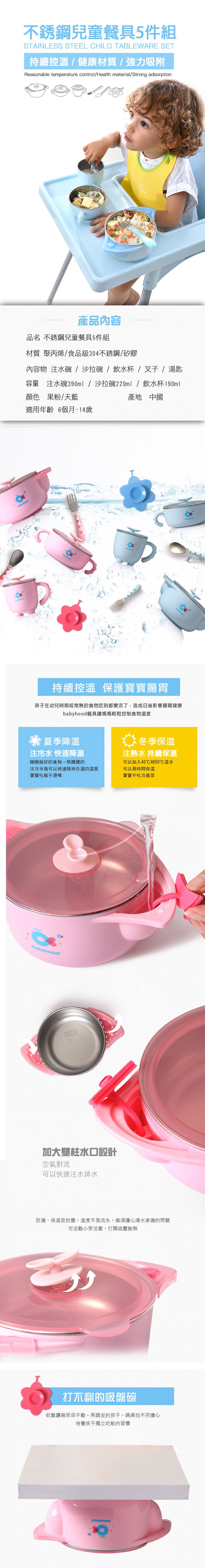 Babyhood - 不銹鋼兒童餐具五件組-藍色