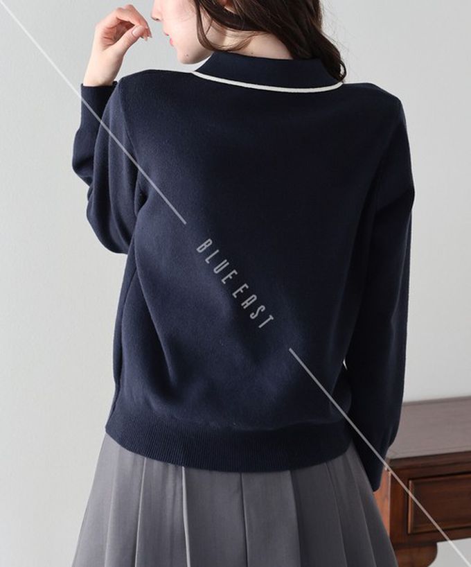 日本 BLUE EAST - 甜美蝴蝶結勾邊領針織上衣開襟衫-象牙白 (M)