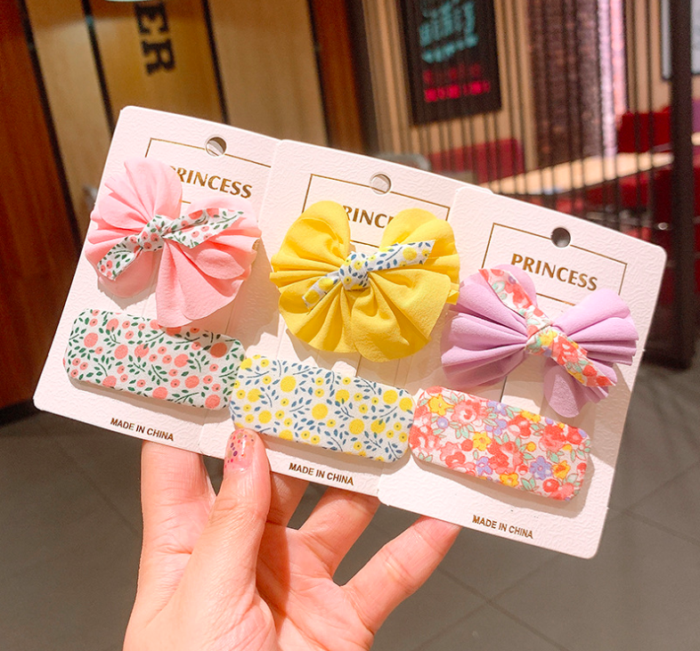 夏日印花布藝BB夾-黃色