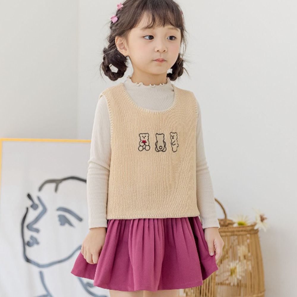 韓國 Orange Mom - (現省$150)三件式背心套裝-米黃背心X白上衣X粉紫裙
