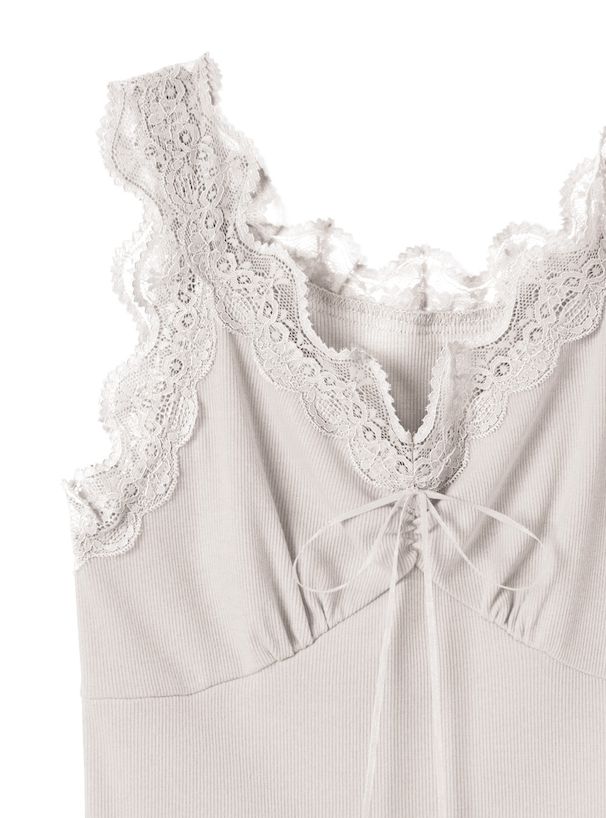 日本 GRL - 綁帶蕾絲V領無袖背心/內搭-淺杏粉