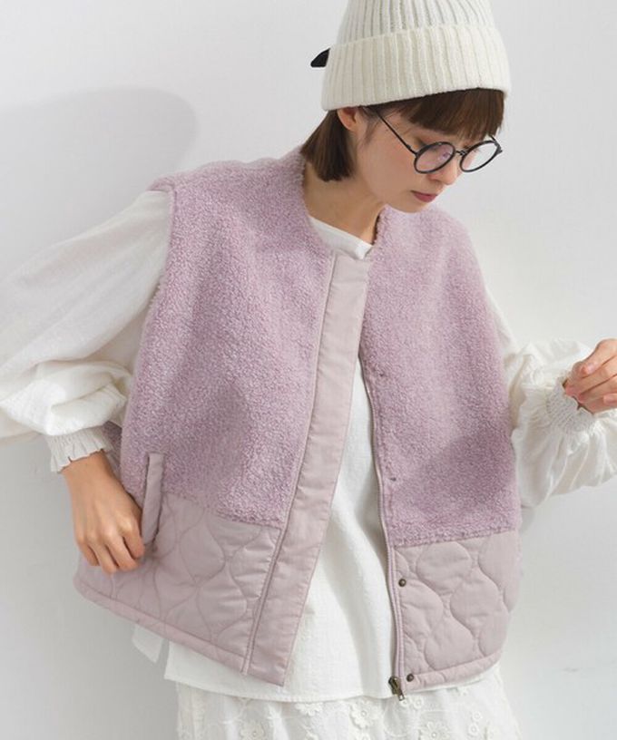 日本 Lupilien - 文青風異素材毛絨拼接保暖背心-炭灰