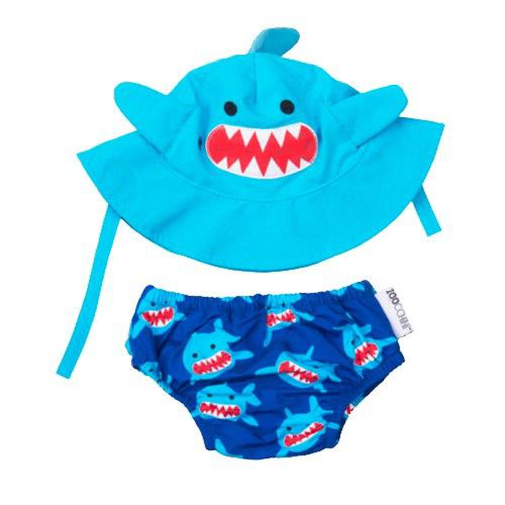 美國 ZOOCCHINI - 可愛動物尿布泳褲+防曬遮陽帽-鯊魚 (12M-24M)